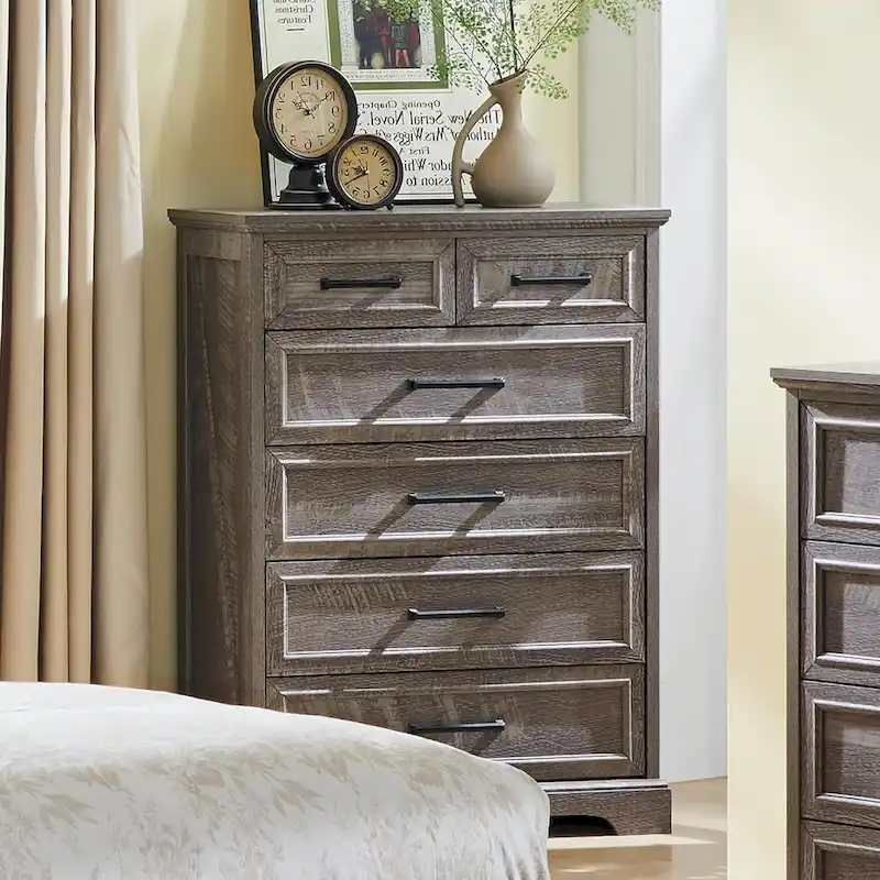 Farmhouse 6 Drawers Dresser Chests, Wood Rustic Chest of Drawers