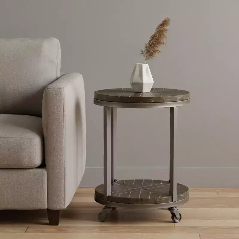 HomeRoots 24 Brown Manufactured Wood And Iron Round End Table With Shelf