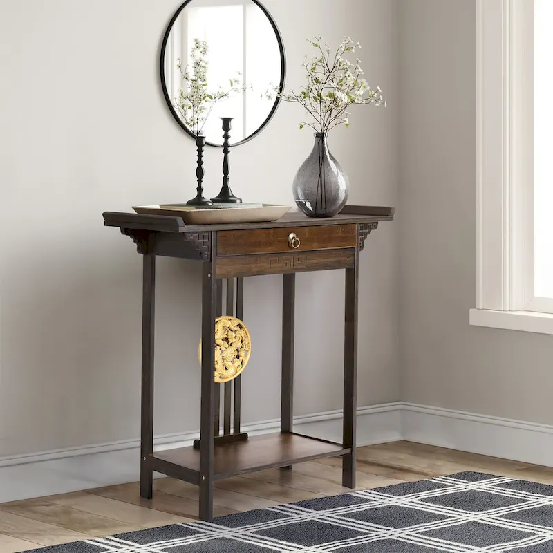 Bamboo Console Table Entryway Sofa Table Hallway Table with Drawer - 32x13x33