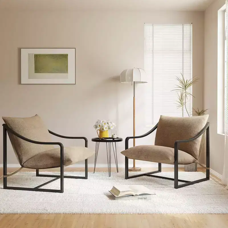 Whizmax Mid-Century Modern Sling Accent Chair, Fabric Living Room Chairs with Heavy Duty Metal Frame, Lounge Reading Armchair for Living Room Bedroom
