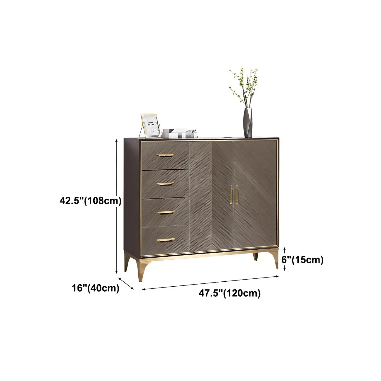 Glam Wooden Sideboard with Drawers & Adjustable Shelves