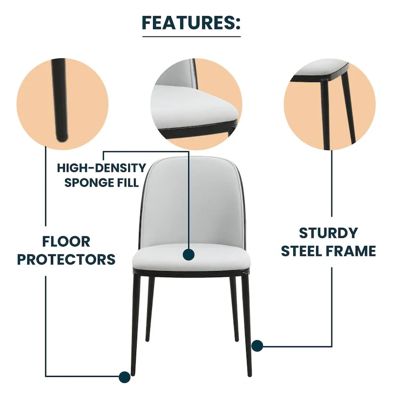 Dining Chair with Upholstered Seat Side Chair with MDF Wood Frame in Steel Set of 4