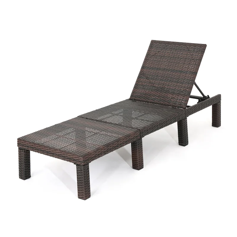 Jamia Chaise Lounger, Brown Wicker, Iron, Adjustable Backrest, 77 Inch
