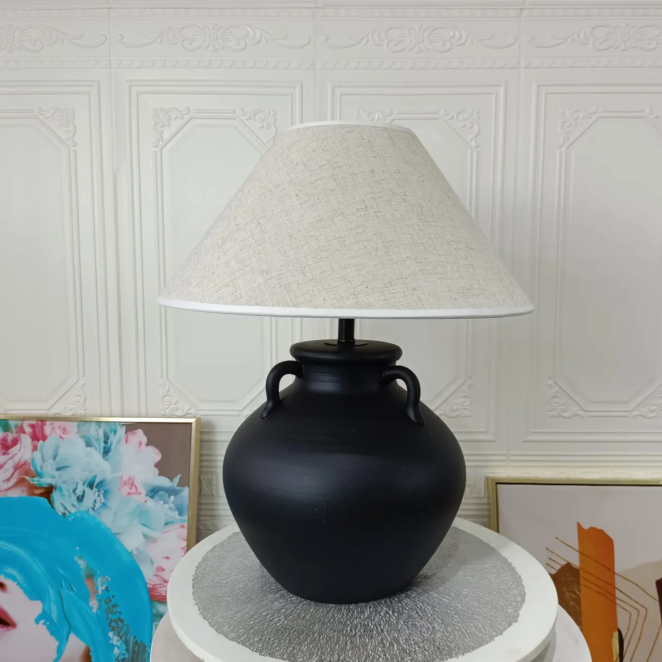 Ceramic Table Lamp with Cone Fabric Shade, LED Compatible