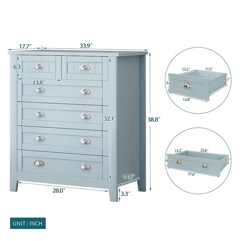 Modern Drawer Dresser with Solid Wood Frame and Retro Shell Handle
