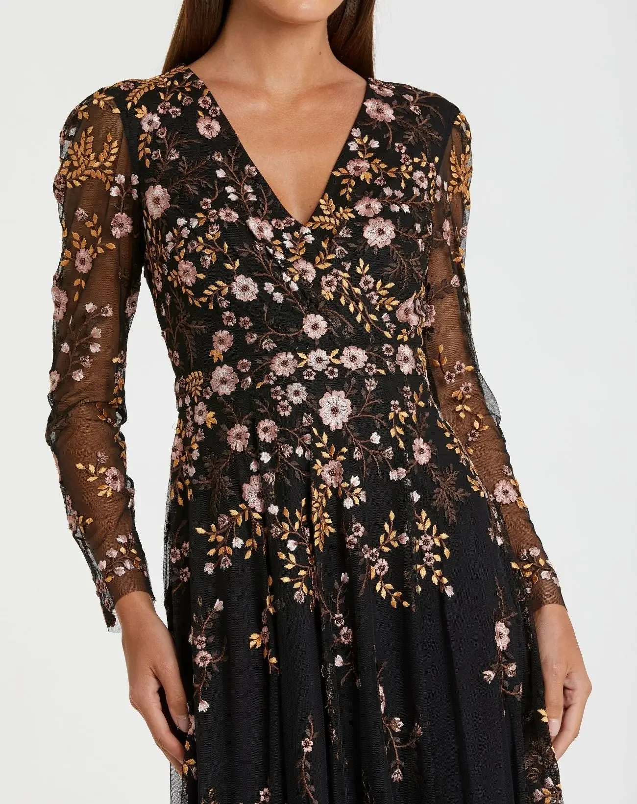 Black Multicolor Floral Embroidered A-Line Cocktail Dress