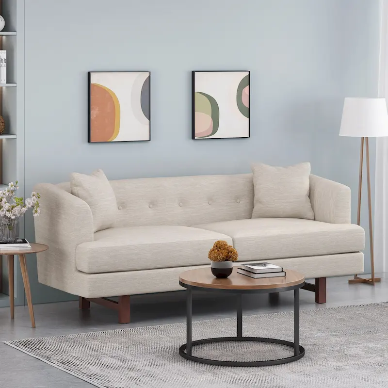 3-Seater Upholstered Sofa Mid-Century Modern Design Birch Wood Legs 73.5