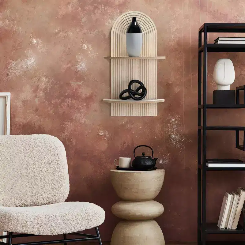 Brown 2-Tier Carved Wall Shelf