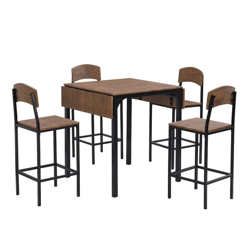 Counter Height Dining Table Set, 5-Piece Drop Leaf Dining Table Set with Drop Leaf Table and 4 High Dining Chairs
