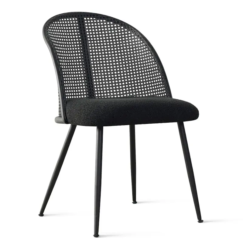 High Back Rattan Boucle Dining Chair