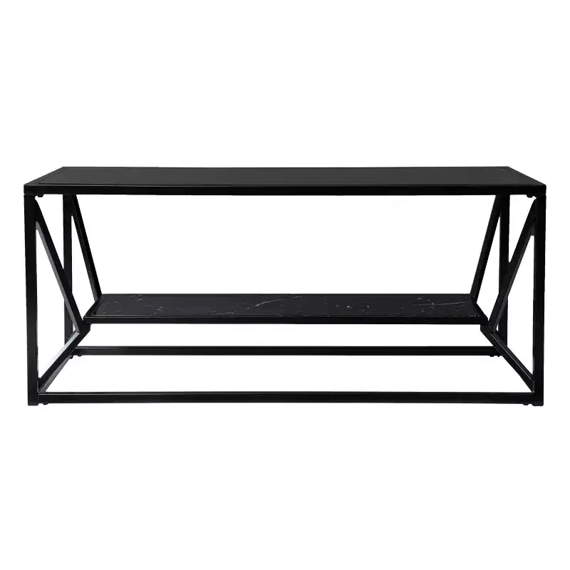 Argall Glass-Top Cocktail Table with Storage - Black - SEI