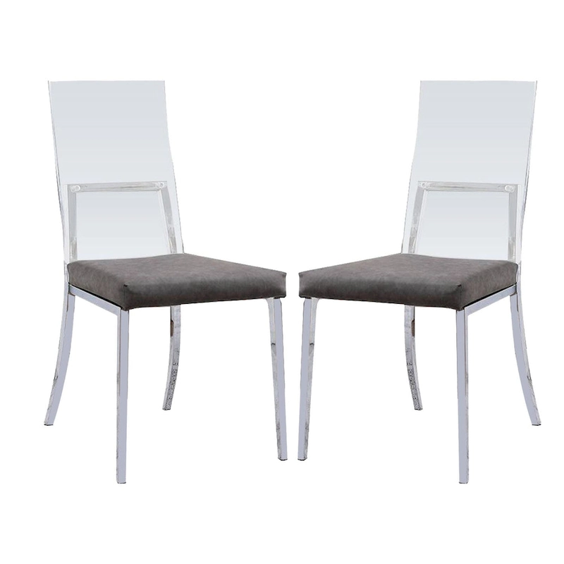 Set of 2 Acrylic and Leatherette and Metal Dining Chairs