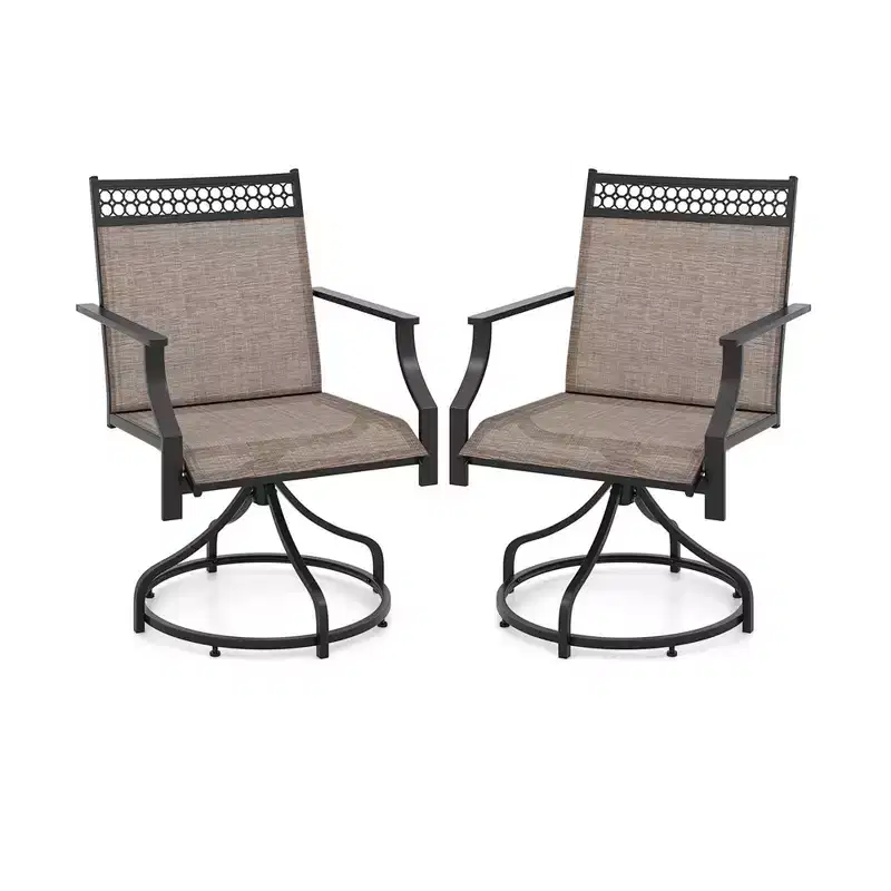 Costway Patio Swivel Dining Chairs Set of 2 with Quick-Drying Fabric and Metal Frame Brown/Gray