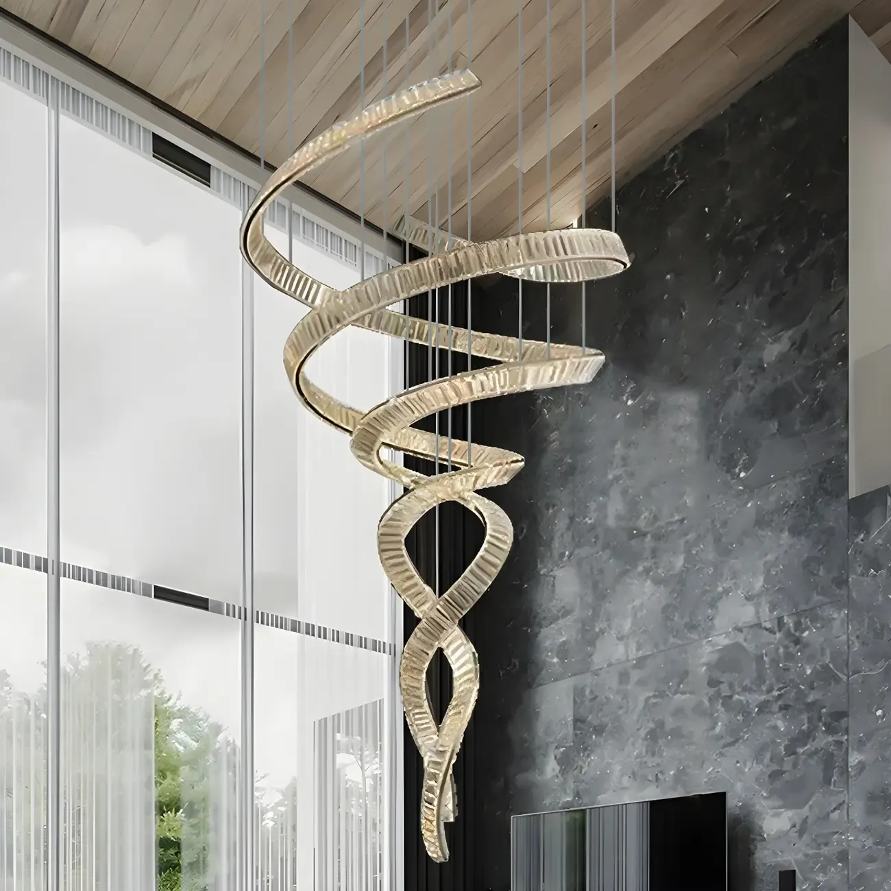 Modern Artistic Spiral Crystal Linear LED Chandelier Dimmable