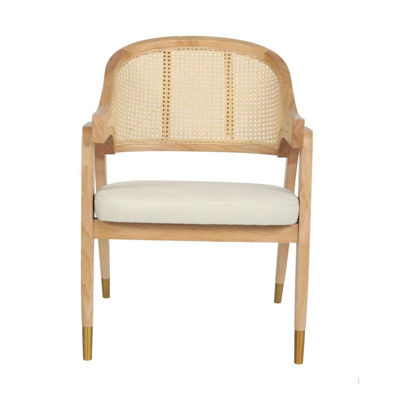 Cane Rattan Woven Back Dining Chair with Upholstered Seat