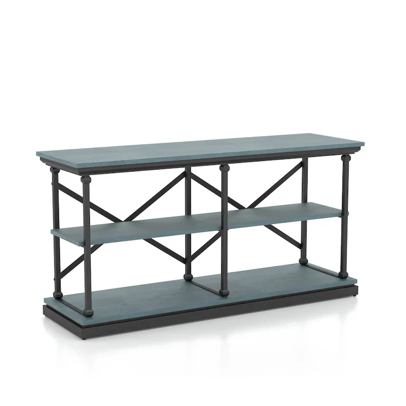 Black and Wood Console Table with 2 Shelves and Steel Frame