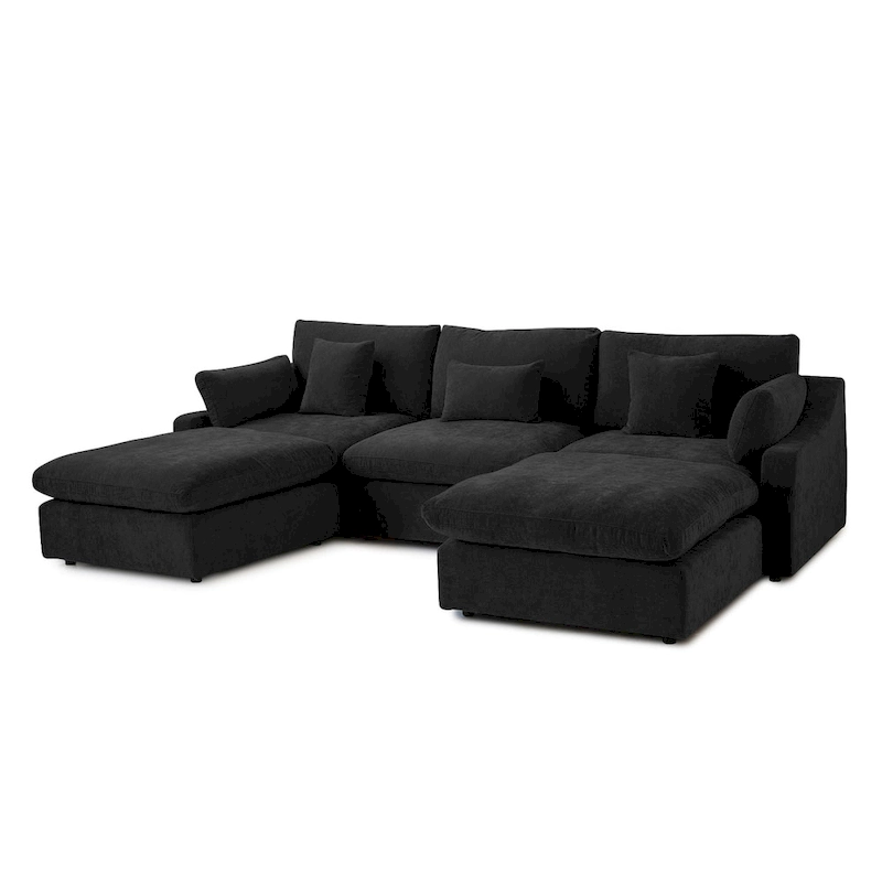 Classic Modern Linen Sectional Modular Sofa 3-Seater with 2 Ottomans, U-shaped Down Filled Cloud Couch with Cushions