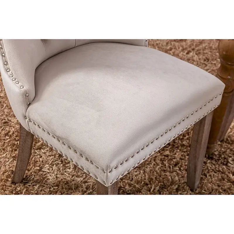 Dining Chairs Set of 2, Upholstered Accent Chair Button Tufted Armless Chair with Back Ring Pull and Nailhead Trim