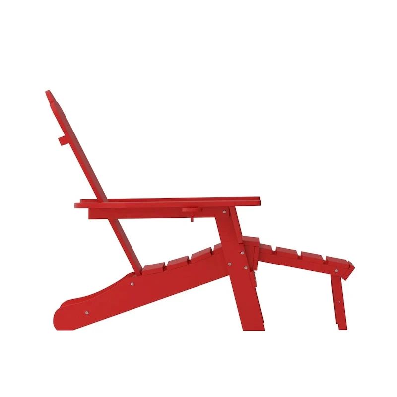 Commercial All-Weather Adirondack Chair with Pullout Ottoman & Cupholder