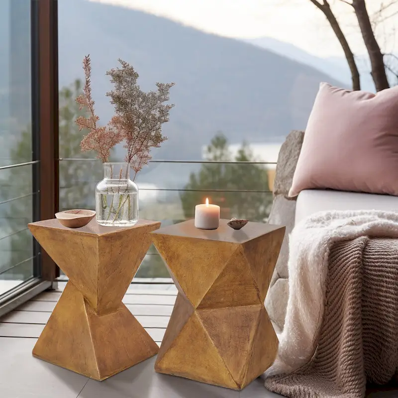 Modern Lightweight Concrete Side Table Accent Table Garden Patio - 12 x12 x18