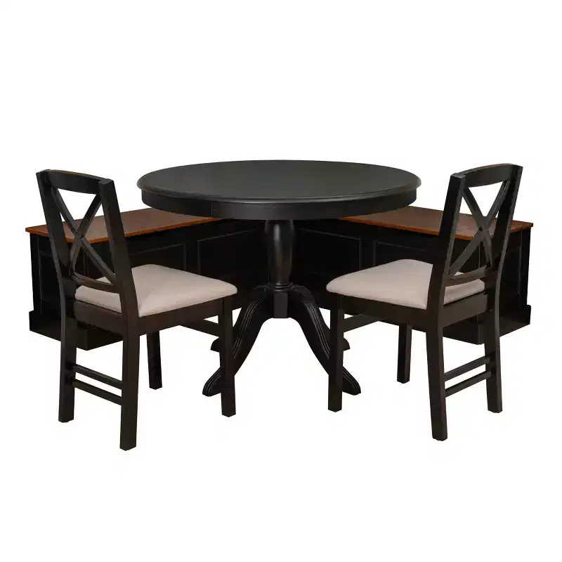 Linon 4pc Tobin Nook and Table Dining Set Black/Walnut