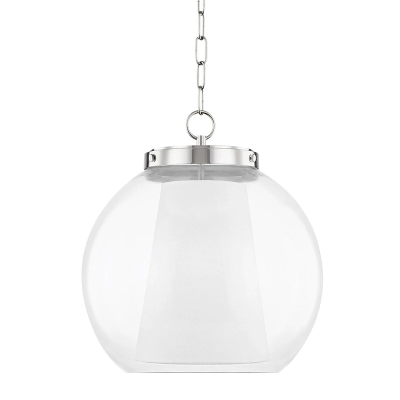 Mitzi by Hudson Valley Sasha 15-inch LED Pendant with Clear Glass Outer, White Belgian Linen Inner