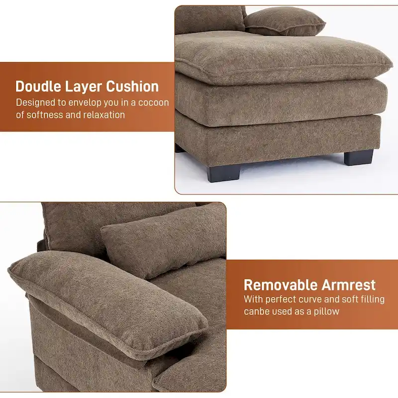 Soft Chenille Fabric U-Shaped Sectional Sofa with Double Layer Cushion