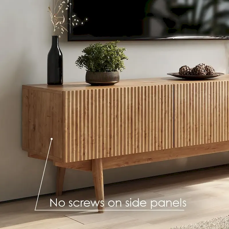 TV Stand Console Fits TV's up to 65 in. with Wood Legs in Mid Century Modern Scandinavian Design