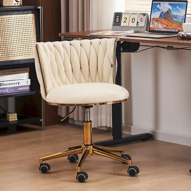 Velvet Swivel Desk Chair with Wheels – Beige / Green / Pink / Black / Grey, Single