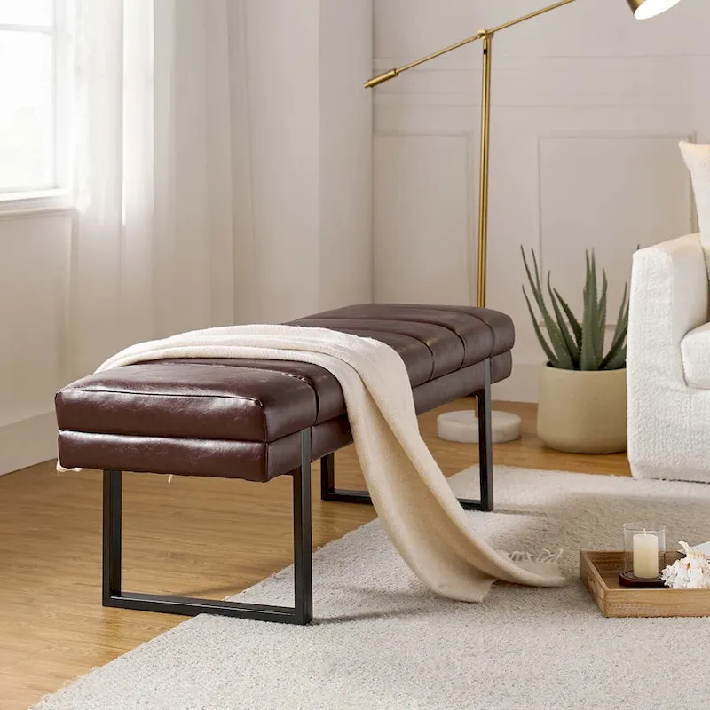 Laurens Modern 52.5 Channel Tufted Bench with Mental Legs by HULALA HOME