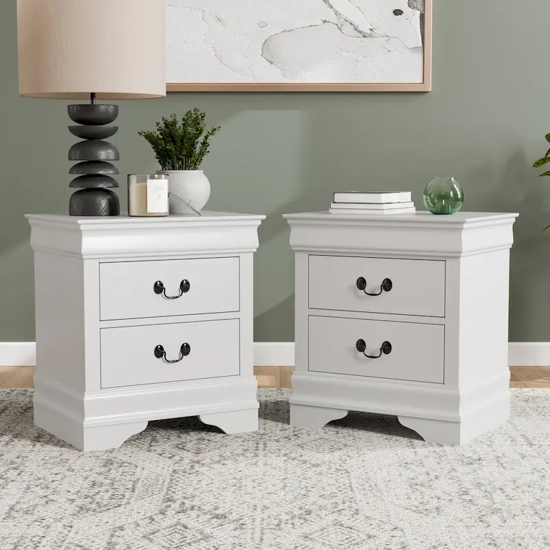 Furniture of America Devi Traditional Solid Wood 2-Drawer Nightstand, Set of 2
