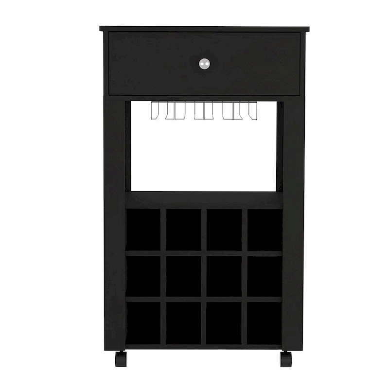 Bar Cart , Twelve Wine Cubbies, Four Legs, Black Wengue Finish
