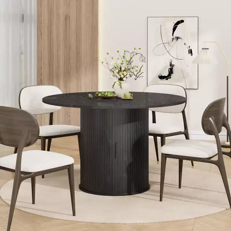47 Round Dining Table with Hidden Storage, Pedestal Kitchen Table for 4-6 People, Space-Saving Dining Table
