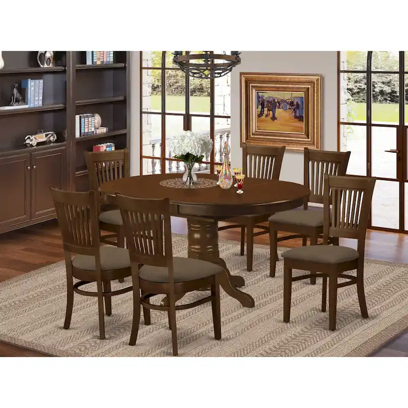 East West Furniture 7 Piece Kitchen Table Set- an Oval Dining Room Table and 6 Kitchen Chairs, Espresso (Seat Options)
