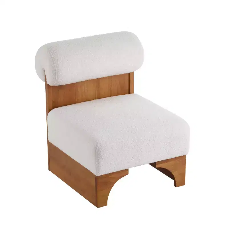 Vatros Modern Boucle Lounge Chair with Solid Wood Frame and Rolled Backrest