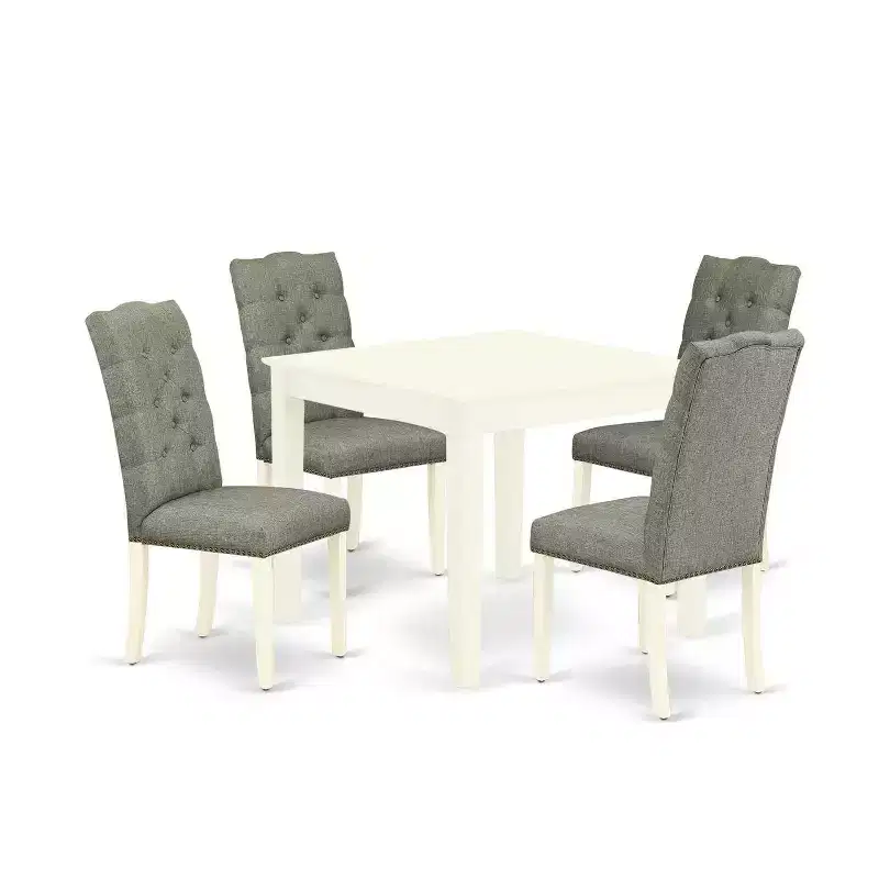 HomeStock 5-Pc Linen White Finish Solid Wood Top - Dining Room Set with High Back - Seats 4