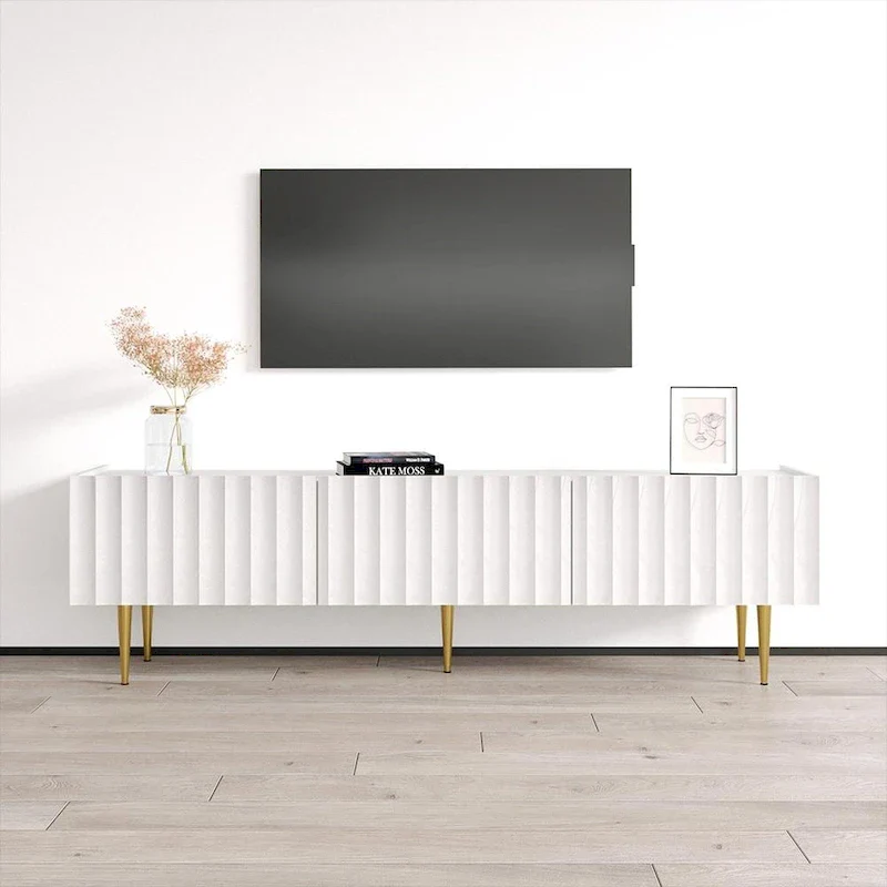 White/Black Modern High Gloss TV Stand, Fits up to 80