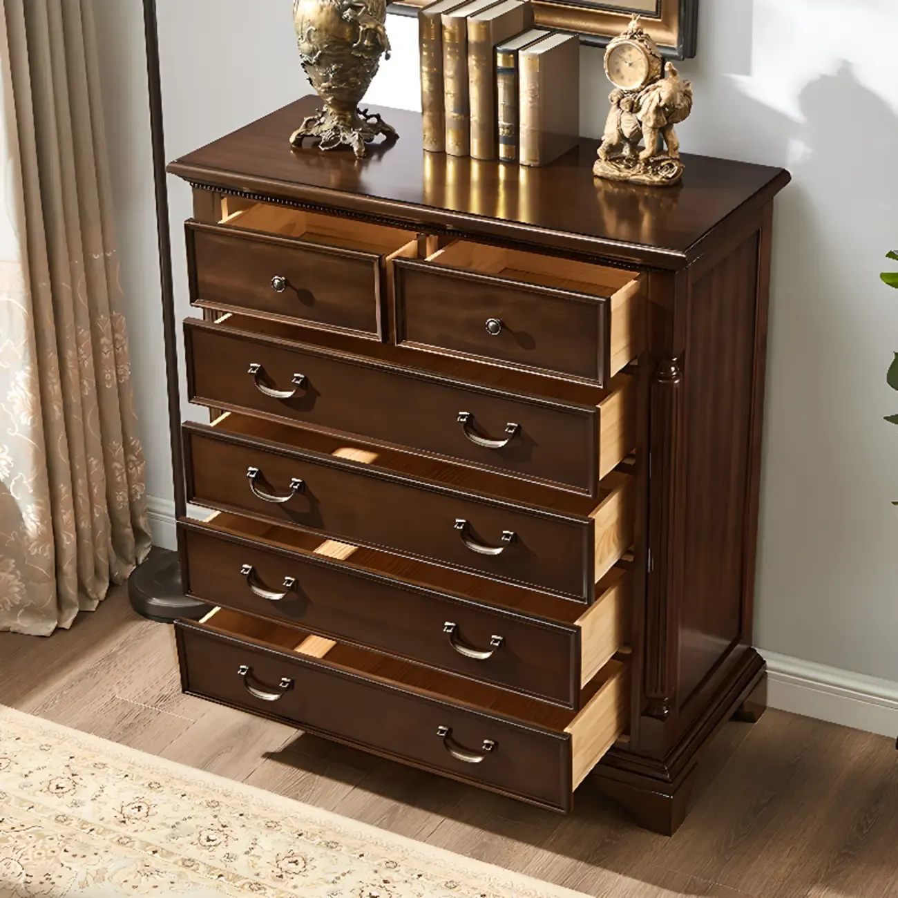 Classic Brown Wooden Double Dressers with 9-Drawers