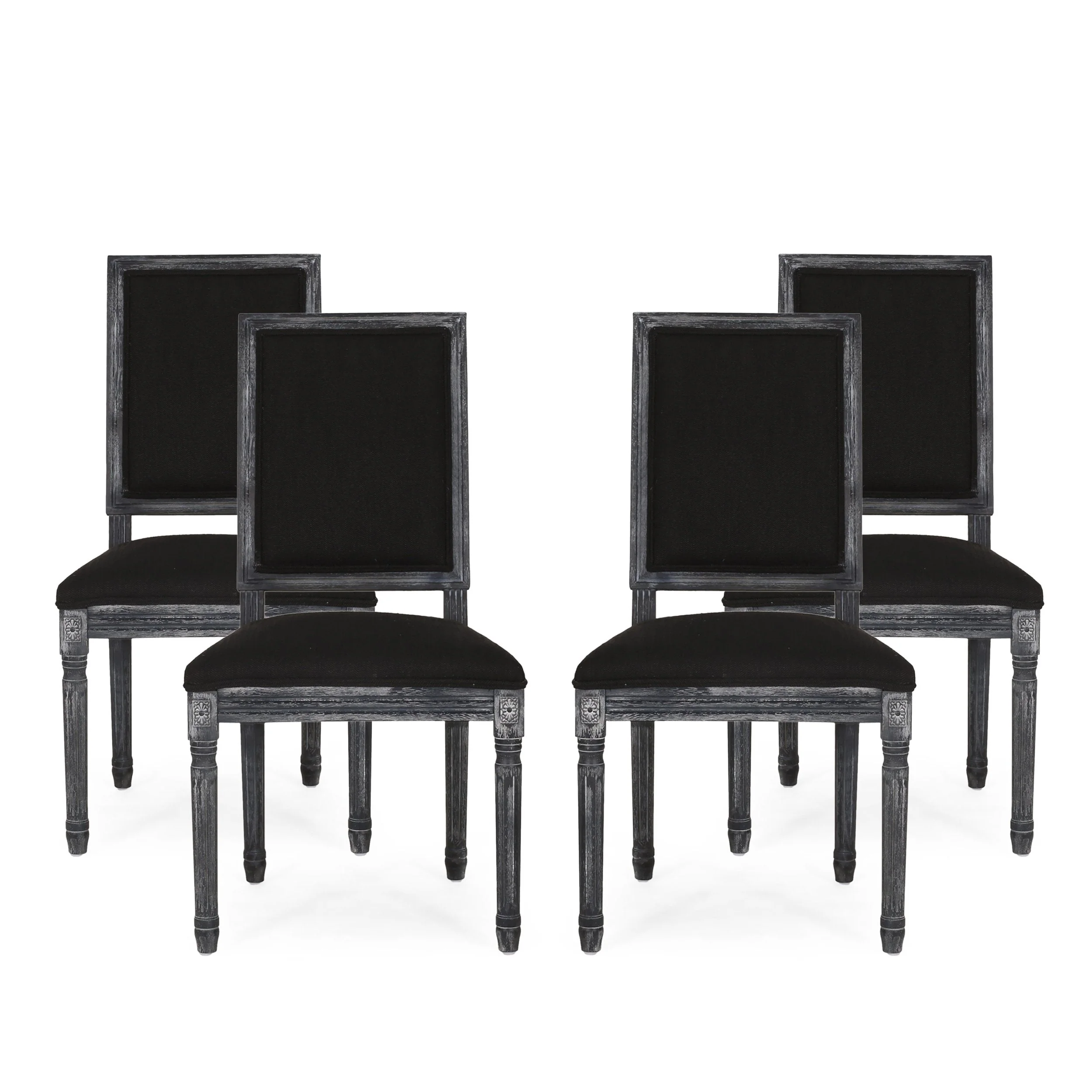 French Country Wood Upholstered Dining Chair, Set of 4 - NH355513