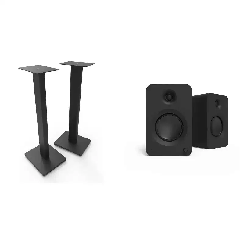 Kanto Ren Powered Speaker System - Black, and Kanto ST Speaker Stands- Black