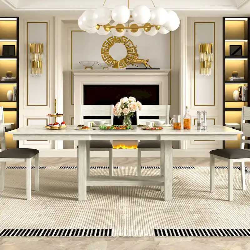 VECELO 94-inch Modern Solid Wood Rectangular Extendable Dining Table