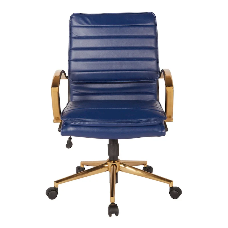 Mid-Back Faux Leather Office Chair with Gold Base
