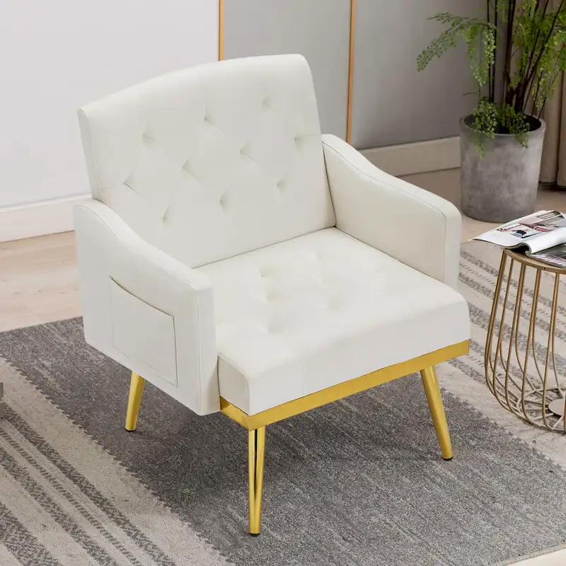 Velvet Accent Chair, Comfy Tufted Upholstered Armchair, Gold Legs - 28.7W