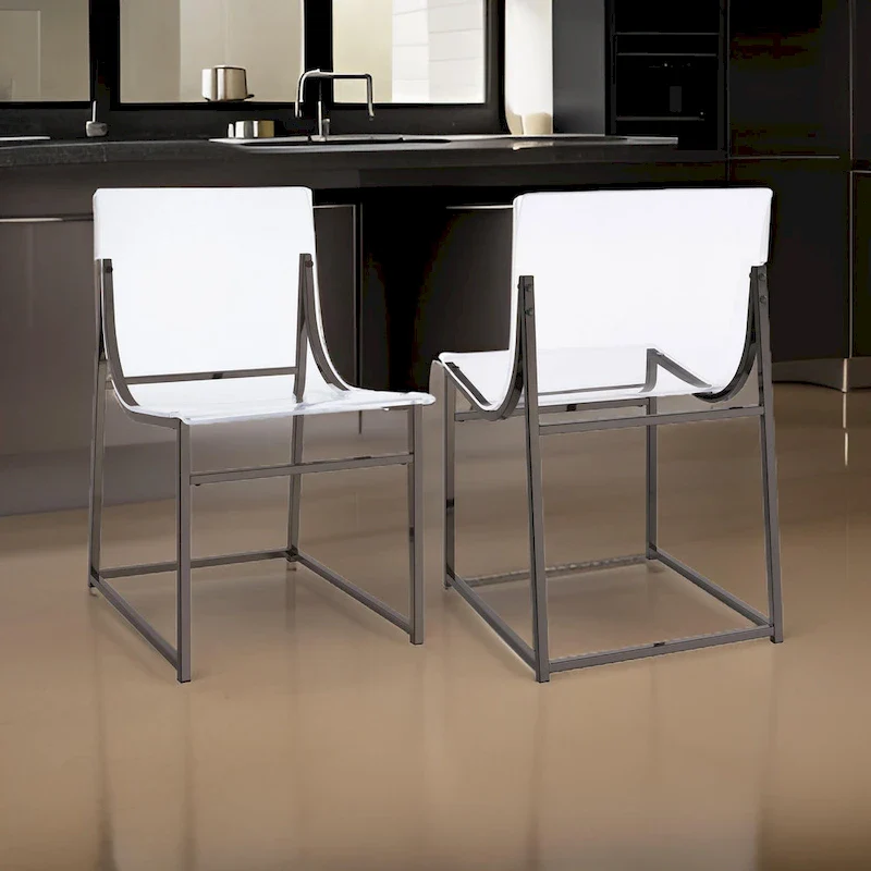 Set of 2 Clear Acrylic Dining Chairs, Black Nickel Frame, 18