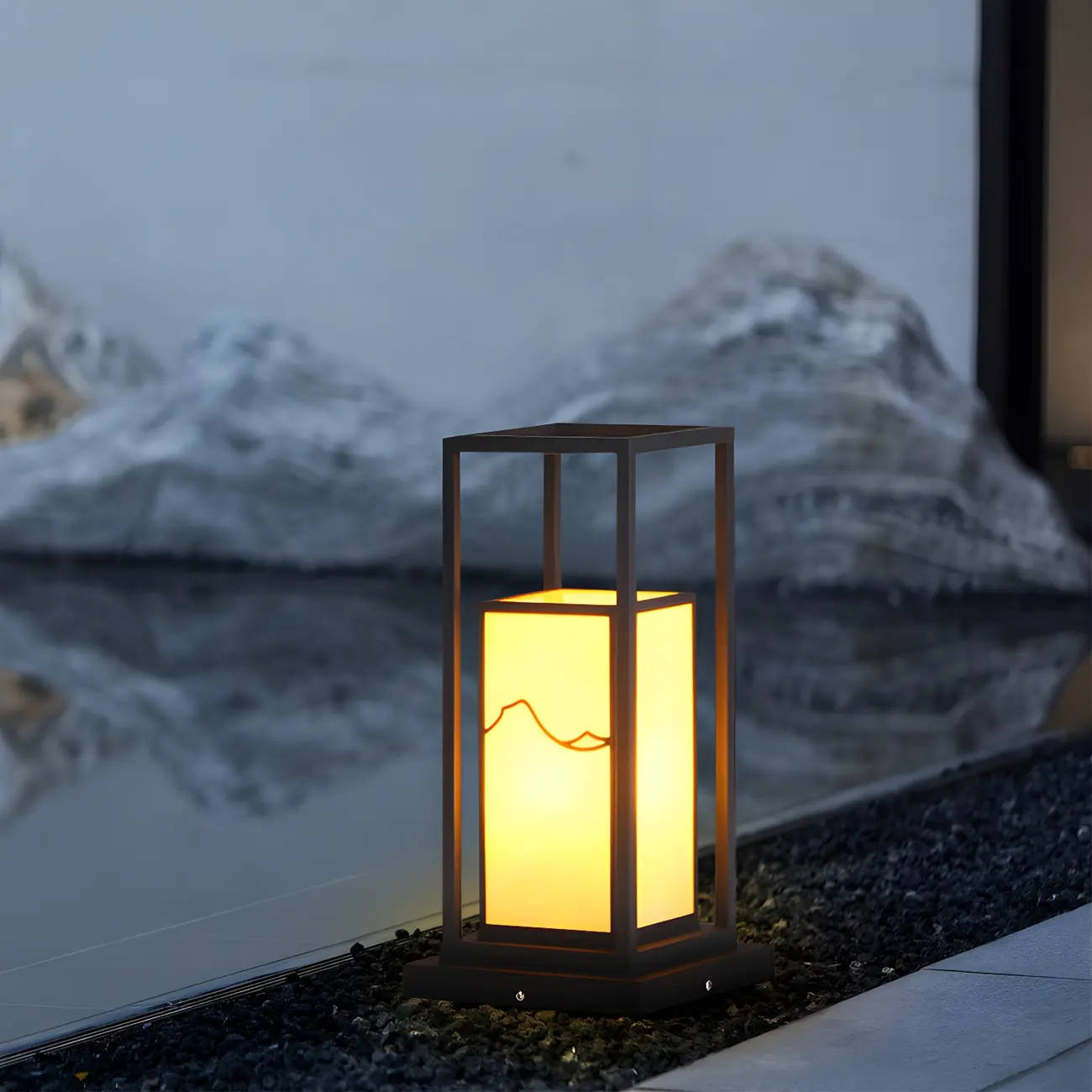 Black Metal Glass Geometric Post Cap Light