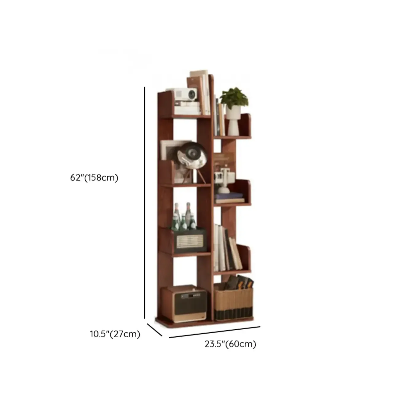 Rectangle Brown Wood 4-Tier Open Bookcase