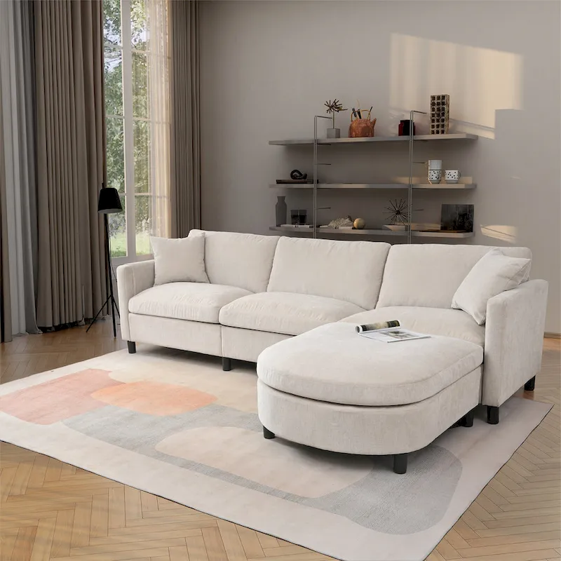 107.87 Removable Cushion 4-Seat Sectional Sofa with Movable Ottoman