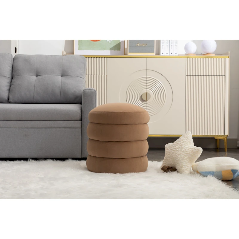 Soft Velvet Round Ottoman Footrest Stool