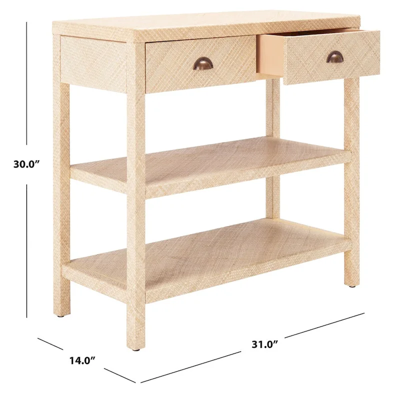 SAFAVIEH Iza Light Natural Raffia/ Gold Console Table - 31 W x 14 L x 30 H - 31Wx14Dx30H