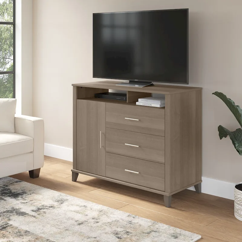 Tall TV Stand with Storage - Gray/Walnut